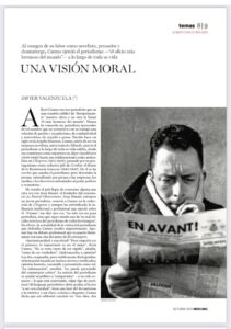 Camus periodista: una visión moral. Artículo de Javier Valenzuela en Mercurio de octubre de 2023.