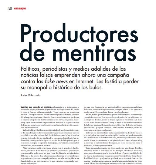 Productores de mentiras. Fake News. tintaLibre Enero 2018