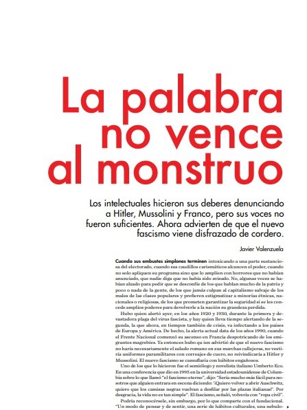 La palabra no vence al monstruo. Intelectuales y antifascismo. tintaLibre de enero de 2019