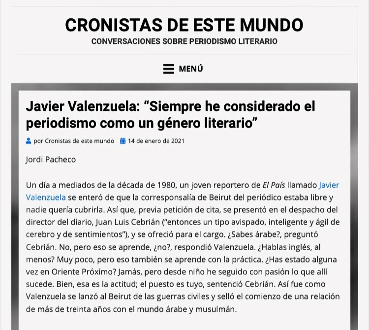 El periodismo es un género literario. Entrevista Cronistas de este mundo Enero 2021