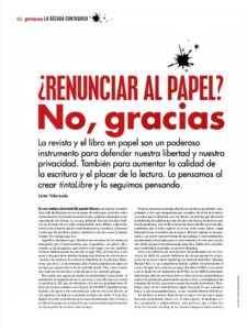 ¿Renunciar al papel? No, gracias. Por Javier Valenzuela. tintaLibre de marzo 2022